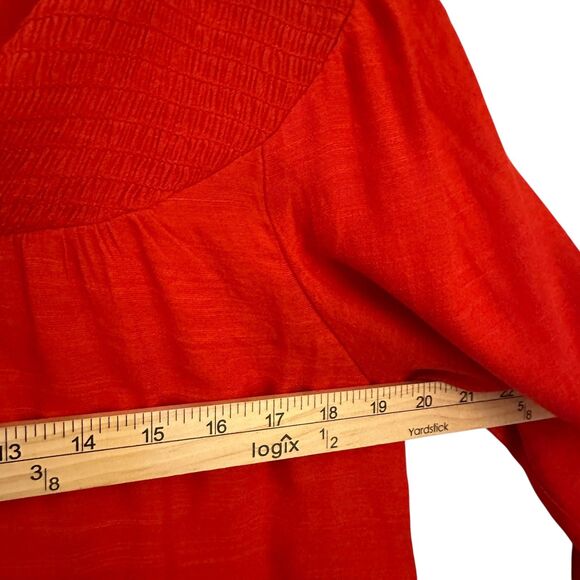 Nanette Lepore Red Orange Flowy Button Up Peasant Blouse Size L - Picture 6 of 7